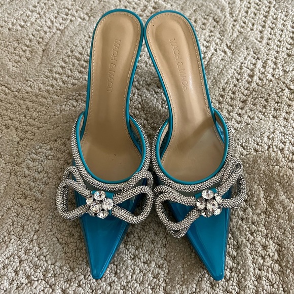 MACH & MACH Shoes - Mach & Mach double bow crystal embellished pvc pumps. Size 7. Blue. New
